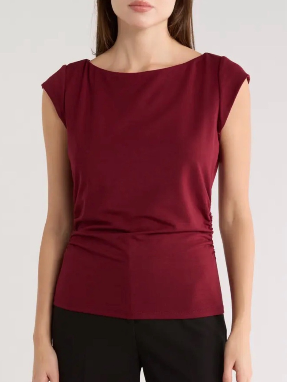 DR2 Burgundy Sleeveless Ruched Bodysuit Top